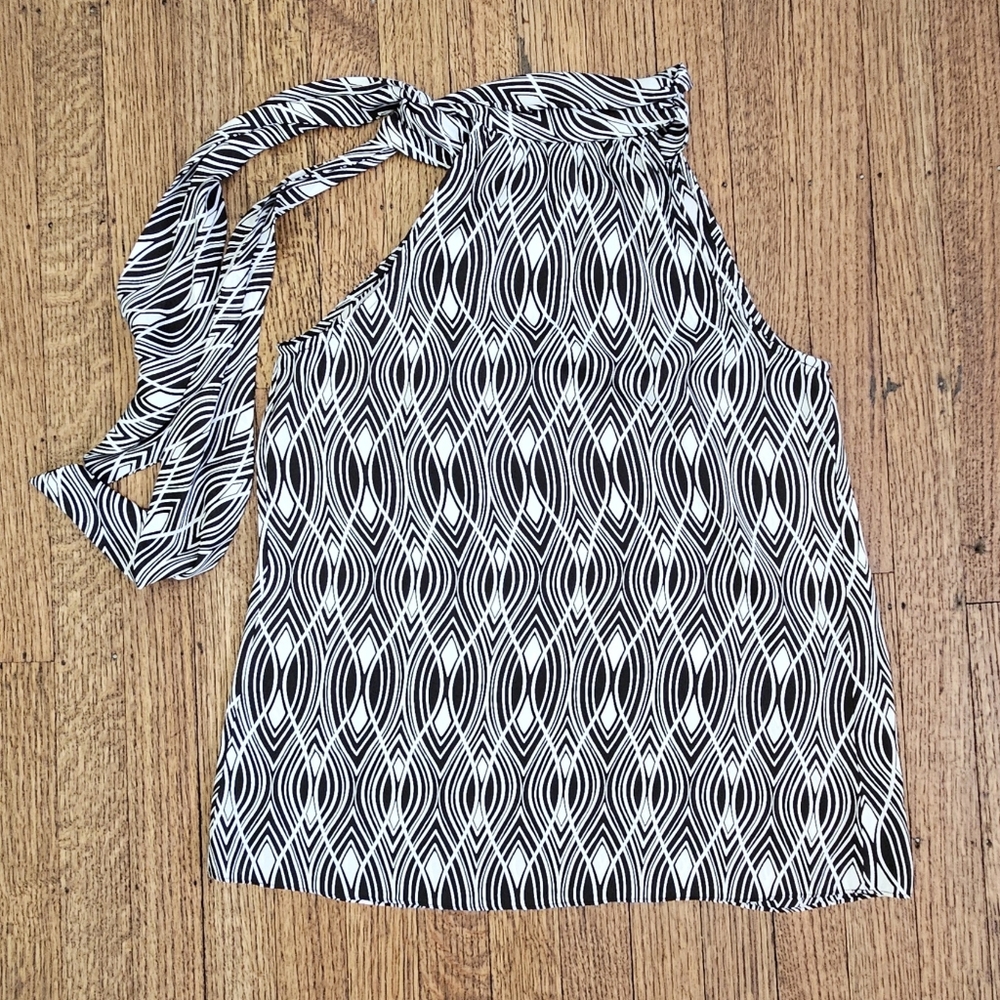 Ann Taylor Loft Blk & White Sleeveless High Neck with Side Tie Size S Petite - Picture 5 of 5